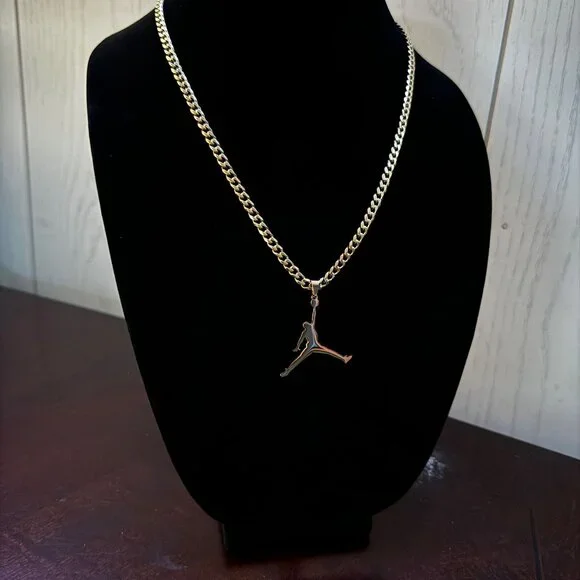 Gold Jordan Jumpman Pendant Necklace - 5mm - 22" Cuban Chain MJ - Gold Plated - Picture 2 of 2